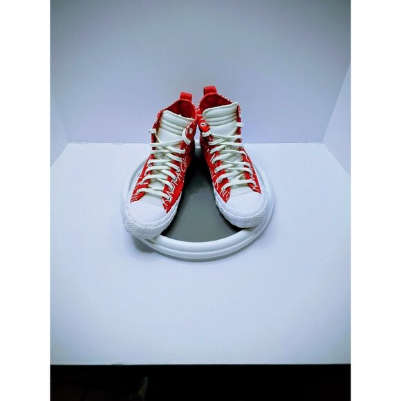 Converse Kids Red & White High Top Sneakers "Not A Chuck" Text Design Size 7 - Picture 2 of 8